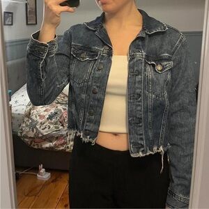 Express Dark Blue Cropped Jean Jacket
